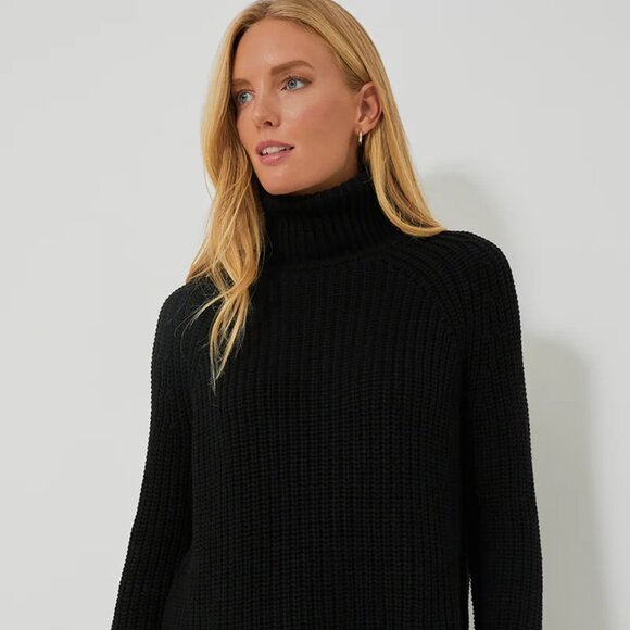 525 AMERICA Black Shaker Knit Turtleneck Sweater 100% Cotton, Sz M Tuckernuck - Picture 2 of 6